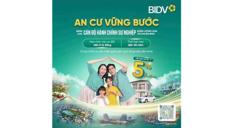 Thấu hiểu những trăn trở và nhu cầu “an cư” để yên tâm công tác, BIDV triển khai gói vay ưu đãi dành riêng cho cán bộ hành chính sự nghiệp nhận lương qua tài khoản BIDV.