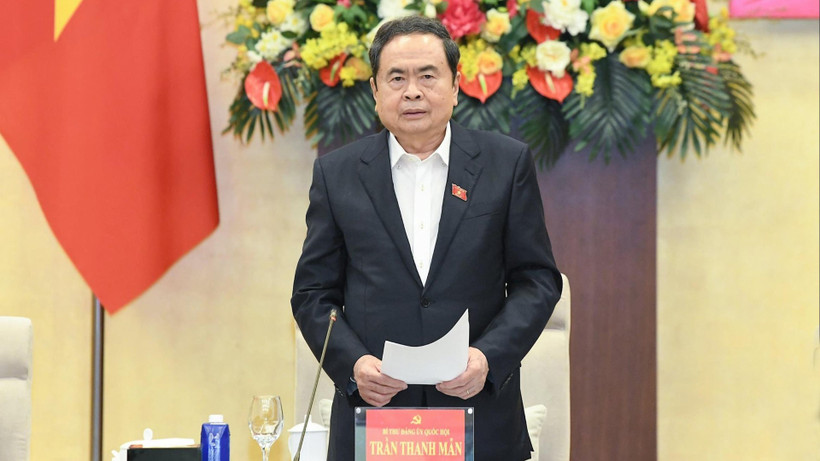 Chủ tịch Quốc hội Trần Thanh Mẫn phát biểu tại hội nghị. (Ảnh: DUY LINH)