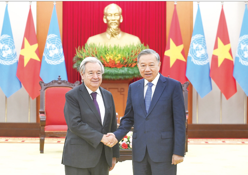 Tổng Bí thư Tô Lâm tiếp Tổng Thư ký Liên hợp quốc Antonio Guterres, tại Trụ sở Trung ương Đảng, ngày 25/10/2025. (Ảnh ĐĂNG KHOA)