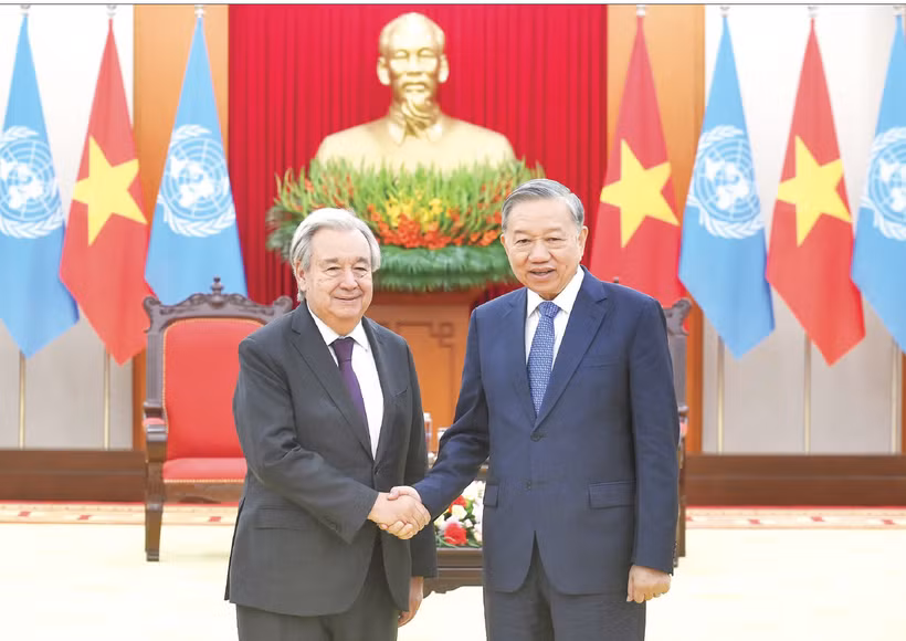 Tổng Bí thư Tô Lâm tiếp Tổng Thư ký Liên hợp quốc Antonio Guterres, tại Trụ sở Trung ương Đảng, ngày 25/10/2025. (Ảnh ĐĂNG KHOA)