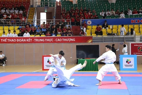 Các vận động viên quốc gia biểu diễn quyền tại Lễ khai mạc.