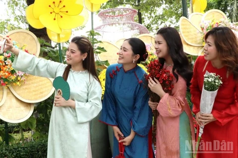 Người dân trải nghiệm đường hoa Tết Nguyên đán Bính Ngọ 2026 tại công viên Nguyễn Văn Trị.