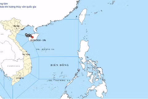 Bản đồ quỹ đạo áp thấp nhiệt đới tính đến 19 giờ ngày 8/8. (Nguồn: Trung tâm Dự báo khí tượng thủy văn quốc gia)