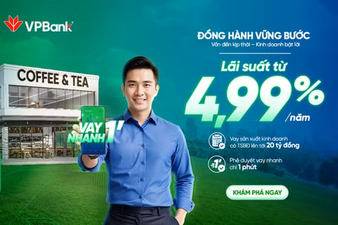 VPBank triển khai chương trình Đồng hành vững bước với lãi suất chỉ từ 4,99%/năm.