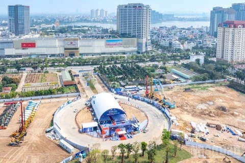 Quang cảnh khởi công dự án chụp từ trên cao. (Ảnh: THẢO NGUYÊN)