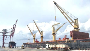 Cảng quốc tế Long An, tỉnh Tây Ninh đang bốc dỡ hàng hóa nhập khẩu từ tàu có trọng tải lớn cập cảng. 