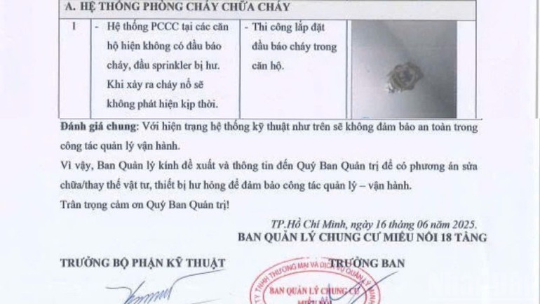 Một phần của đánh giá về an toàn PCCC cho thấy an toàn vận hành không bảo đảm. (Ảnh: TẤT ĐẠT) 8-2712.jpg