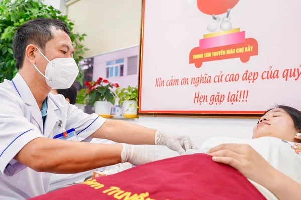 Điểm tiếp nhận máu tại Trung tâm Truyền máu Chợ Rẫy. (Bệnh viện cung cấp)