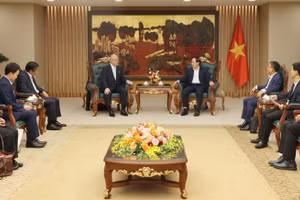 Phó Thủ tướng Lê Tiến Châu tiếp ông Takebe Tsutomu, Cố vấn đặc biệt Liên minh Nghị sĩ hữu nghị Nhật-Việt. (Ảnh: baochinhphu.vn)