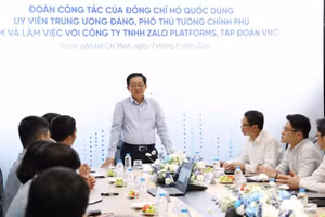 Phó Thủ tướng Hồ Quốc Dũng làm việc với Công ty TNHH Zalo Platforms, Tập đoàn VNG. (Ảnh: VGP)