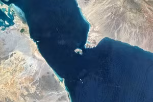 Ảnh vệ tinh về Eo biển Bab al-Mandeb. (Nguồn: Getty Images/TTXVN)