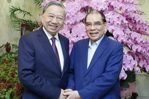 Tổng Bí thư Tô Lâm tới thăm hỏi, chúc Tết nguyên Tổng Bí thư Nông Đức Mạnh. (Ảnh: TTXVN)