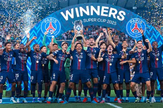 Các cầu thủ PSG ăn mừng Siêu cúp châu Âu 2025. (Ảnh: PSG)