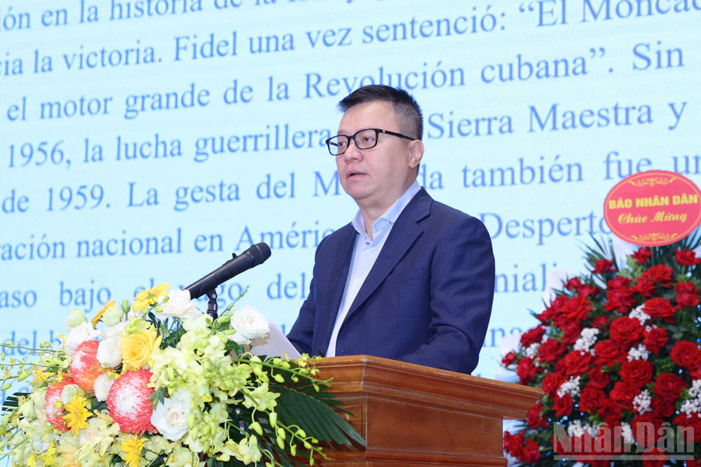 Đồng chí Lê Quốc Minh, Ủy viên Trung ương Đảng, Tổng Biên tập Báo Nhân Dân, Phó Trưởng Ban Tuyên giáo và Dân vận Trung ương, Chủ tịch Hội Nhà báo Việt Nam phát biểu ý kiến tại sự kiện. ndo_br_z6842580996737-dc0220ff57c382c52de1c0d224be56c1.jpg