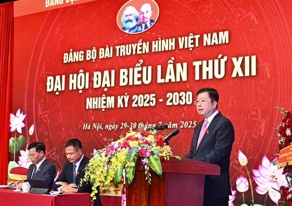 Bí thư Đảng ủy, Tổng Giám đốc Đài Truyền hình Việt Nam Nguyễn Thanh Lâm phát biểu ý kiến tại đại hội. dsc-9636.jpg