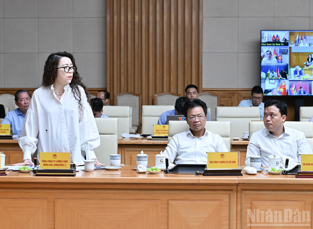 Chủ tịch Tổng Công ty Lương thực miền bắc Bùi Thị Thanh Tâm phát biểu. ndo_br_dsc-7177.jpg