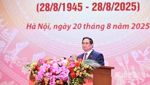 Thủ tướng Chính phủ Phạm Minh Chính trình bày diễn văn tại Lễ kỷ niệm 80 năm thành lập Chính phủ nước Cộng hòa xã hội chủ nghĩa Việt Nam. (Ảnh: Trần Hải)