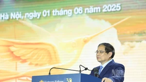 Thủ tướng Phạm Minh Chính phát biểu ý kiến tại lễ kỷ niệm. (Ảnh: TRẦN HẢI)