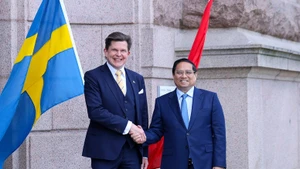 Thủ tướng Phạm Minh Chính và Chủ tịch Quốc hội Thụy Điển Andreas Norlen. (Ảnh: VGP/NHẬT BẮC)