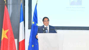 Thủ tướng Phạm Minh Chính phát biểu ý kiến tại Diễn đàn Doanh nghiệp Việt Nam-Pháp. (Ảnh: Thanh Giang)