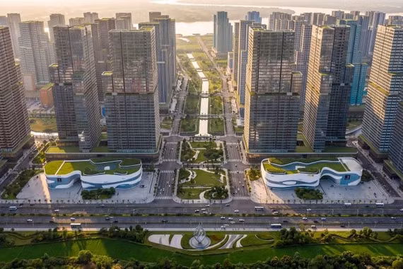 Phối cảnh Khu đô thị đa mục tiêu và khu đô thị định cư tại phường Lĩnh Nam, Hà Nội khi hoàn thành. (Ảnh: Tập đoàn Tương lai sông Hồng)