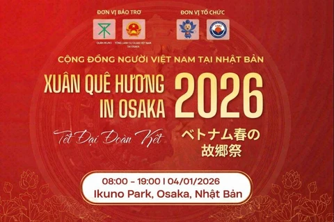 Chương trình “Xuân Quê hương - Tết đại đoàn kết Osaka 2026” sẽ được tổ chức vào ngày 4/1/2026 tại Công viên Ikuno, thành phố Osaka, Nhật Bản.