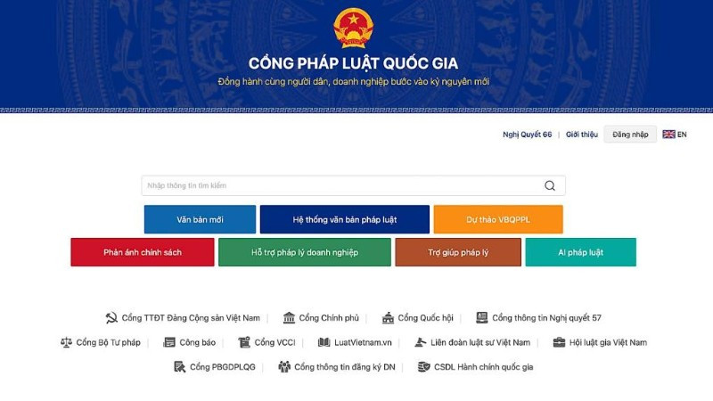 Giao diện của Cổng Pháp luật quốc gia.