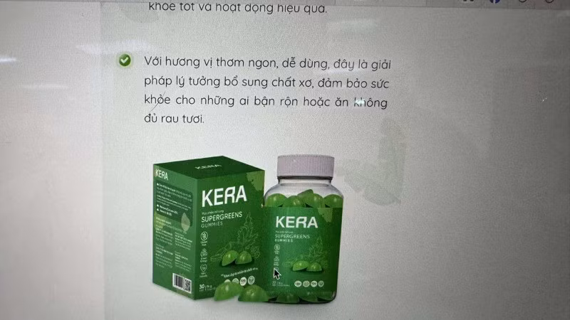 Quảng cáo sản phẩm kẹo Kera trên mạng.