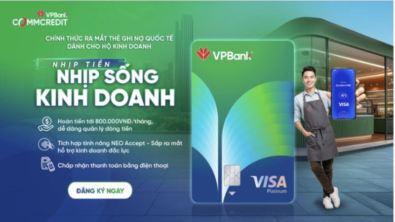Thẻ ghi nợ VPBank CommCredit Visa được thiết kế dành riêng cho hộ kinh doanh.