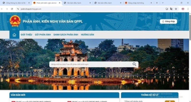 Hệ thống thông tin tiếp nhận, xử lý phản ánh, kiến nghị về văn bản quy phạm pháp luật.