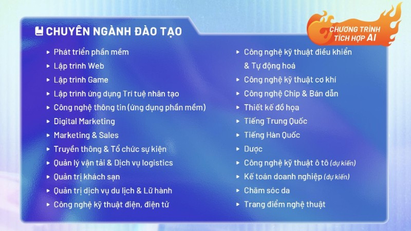 FPT Polytechnic đào tạo đa ngành, tiên phong tích hợp AI nhằm đáp ứng xu hướng dịch chuyển của thị trường lao động.