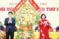 Bí thư Thành ủy Hà Nội chúc mừng Đại hội Đảng bộ xã Phúc Thọ. (Ảnh Viết Thành)