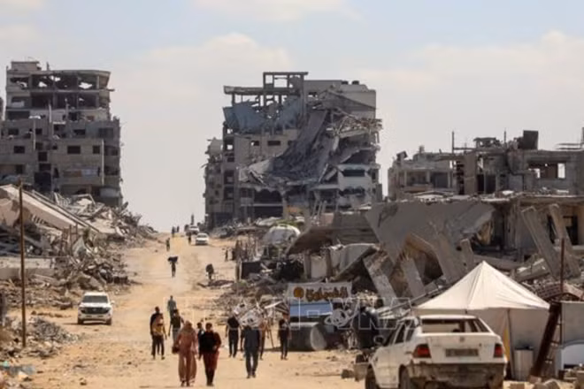 Cảnh tàn phá do xung đột tại Gaza. (Ảnh: THX/TTXVN)