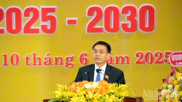 Phó Giáo sư, Tiến sĩ Đoàn Đức Tùng, Hiệu trưởng Trường đại học Quy Nhơn phát biểu tại đại hội. ndo_br_dsc0085.jpg