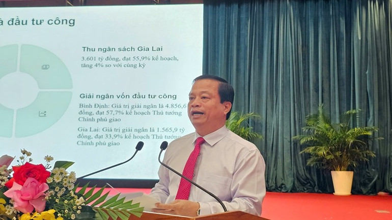 Phó Chủ tịch Thường trực Ủy ban nhân dân tỉnh Gia Lai Nguyễn Tuấn Thanh báo cáo tại hội nghị. z6766184647498-82d5dbf85dcea73b4ba647dc621b2c51.jpg