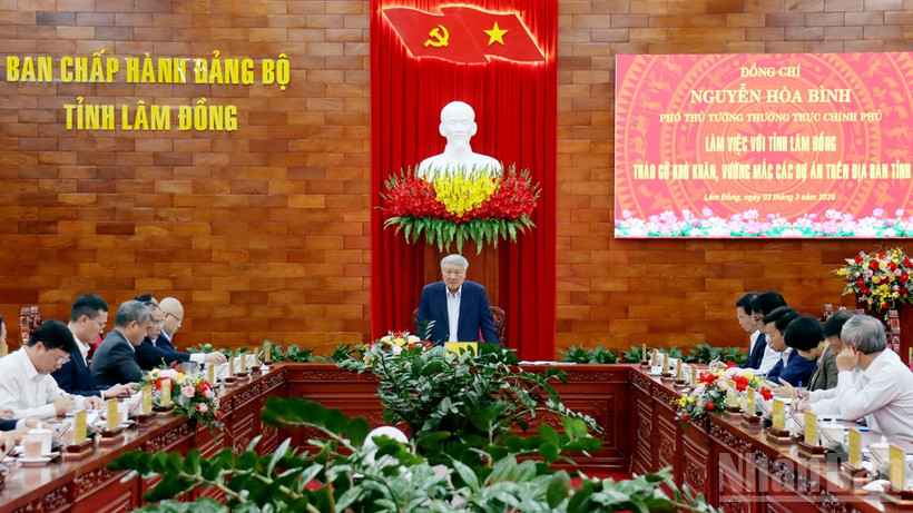 Phó Thủ tướng Thường trực Nguyễn Hòa Bình làm việc với tỉnh Lâm Đồng về tháo gỡ khó khăn, vướng mắc các dự án trên địa bàn tỉnh.