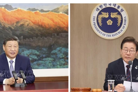  Chủ tịch Trung Quốc Tập Cận Bình điện đàm với tân Tổng thống Hàn Quốc Lee Jae Myung. (Ảnh: TTXVN)