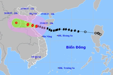 Vị trí và dự báo hướng di chuyển của cơn bão. (Ảnh: Trung tâm Dự báo khí tượng thủy văn quốc gia)