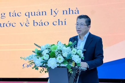 Cục trưởng Cục Báo chí Lưu Đình Phúc phát biểu tại hội nghị. (Ảnh: Bộ Văn hóa, Thể thao và Du lịch cung cấp)