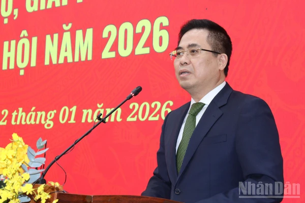 Chủ tịch Ủy ban nhân dân tỉnh Quảng Ngãi Nguyễn Hoàng Giang phát biểu tại hội nghị.