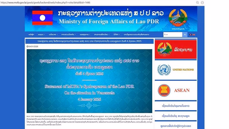 Trang web của Bộ Ngoại giao Lào đăng thông tin.