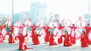 Câu lạc bộ dưỡng sinh của người cao tuổi biểu diễn tại Trung tâm Văn hóa Xứ Đông.