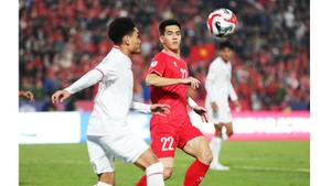 Tiền đạo Tiến Linh (số 22) đang có phong độ cao. Ảnh: MINH LÊ