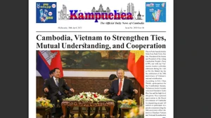 Trang nhất báo Kampuchea đăng bài viết về chuyến tham dự lễ kỷ niệm 50 năm Ngày Giải phóng miền nam, thống nhất đất nước tại Việt Nam (30/4/1975-30/4/2025) của Chủ tịch Thượng viện, Chủ tịch Đảng Nhân dân Campuchia Samdech Techo Hun Sen và quan hệ Việt Nam-Campuchia.