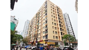 Diện tích tầng 1 chung cư CT3 Hoàng Cầu bị lấn chiếm toàn bộ hành lang bên ngoài, dù đơn vị trúng thầu chỉ ký hợp đồng sử dụng bên trong.