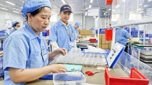 Công nhân tại Công ty TNHH Daiwa Việt Nam, Khu công nghiệp Hòa Khánh, Đà Nẵng. (Ảnh CÔNG VINH)