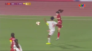 Thanh Nhã ghi siêu phẩm, ấn định tỷ số 2-0 cho đội tuyển bóng đá nữ Việt Nam tại chung kết bóng đá nữ SEA Games 32 giữa Việt Nam và Myanmar. (Nguồn: VTV)