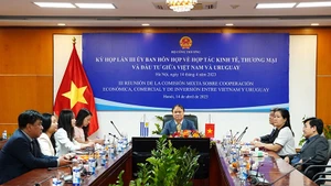 Kỳ họp lần 3 Ủy ban hỗn hợp về hợp tác kinh tế, thương mại và đầu tư giữa Việt Nam và Uruguay tại điểm cầu Hà Nội. (Ảnh Bộ Công thương)