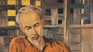 "Bác Hồ đọc Báo Nhân Dân" - tranh của họa sĩ Ngọc Hùng.