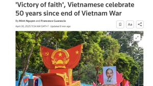 Tiêu đề bài viết về lễ kỷ niệm Lễ kỷ niệm 50 năm Ngày giải phóng miền Nam của hãng tin Reuters ngày 30/4/2025. Ảnh chụp màn hình